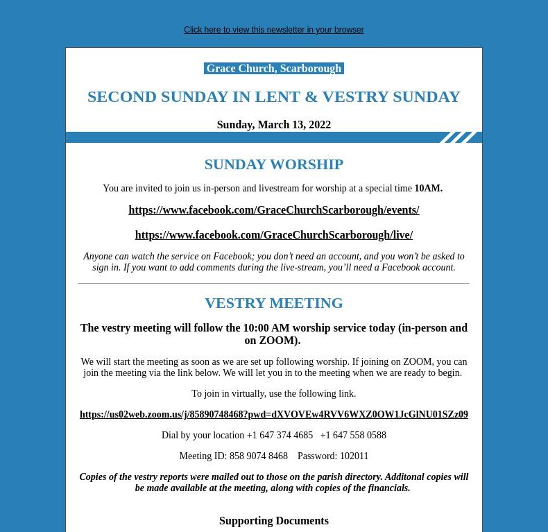 Second Sunday in Lent / Vestry Sunday