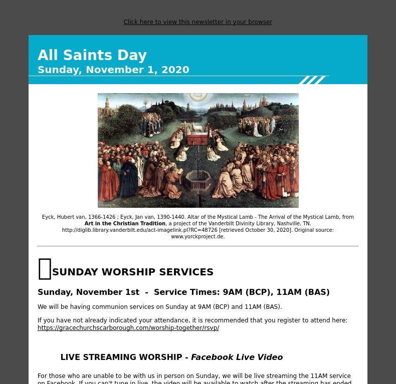 All Saints Day - Sunday, November 1, 2020