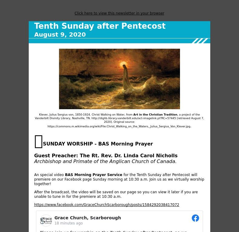 Tenth Sunday after Pentecost - August 9, 2020
