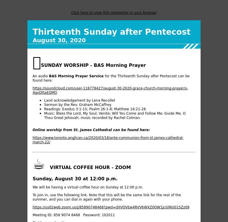 Thirteenth Sunday after Pentecost - August 30, 2020
