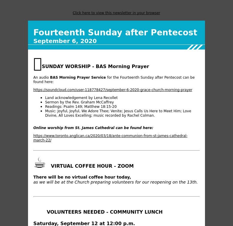 Fourteenth Sunday after Pentecost - September 6, 2020