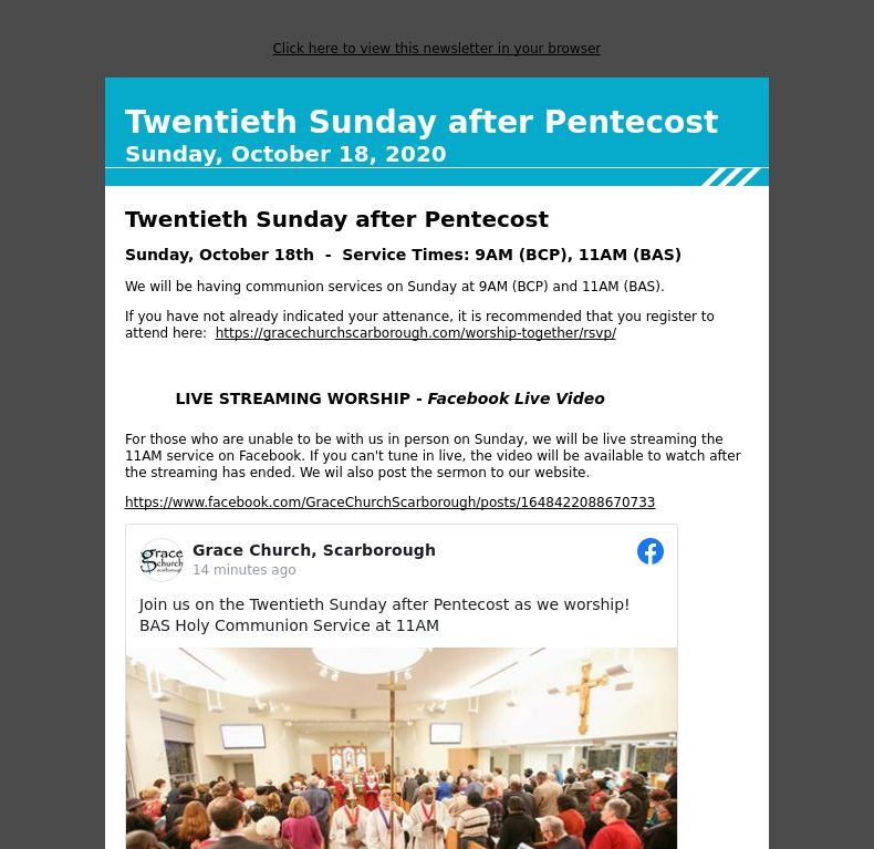 Twentieth Sunday after Pentecost - Sunday, October 18, 2020