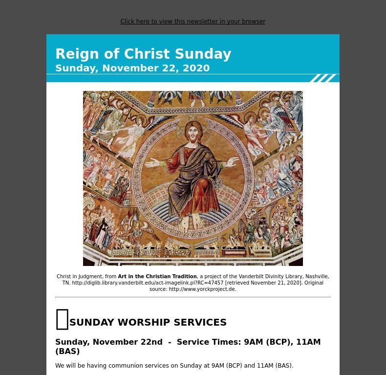 Reign of Christ Sunday - Sunday, November 22, 2020