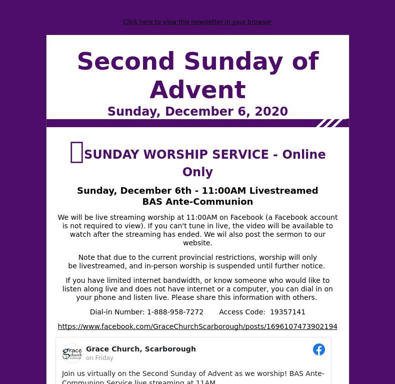 Second Sunday of Advent - Sunday, December 6, 2020
