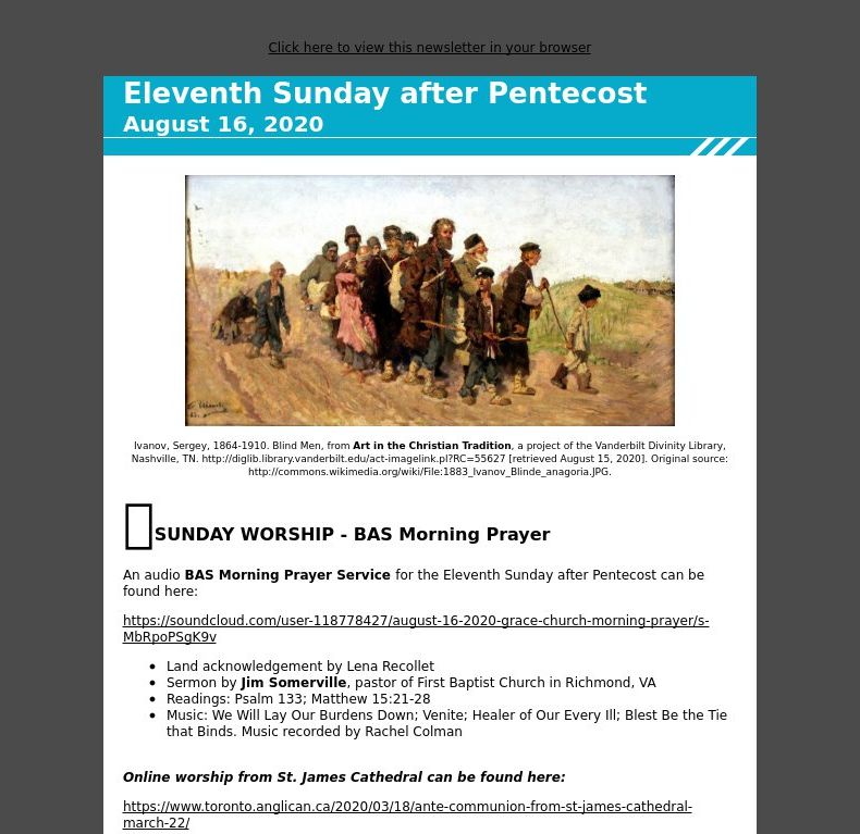 Eleventh Sunday after Pentecost - August 16, 2020