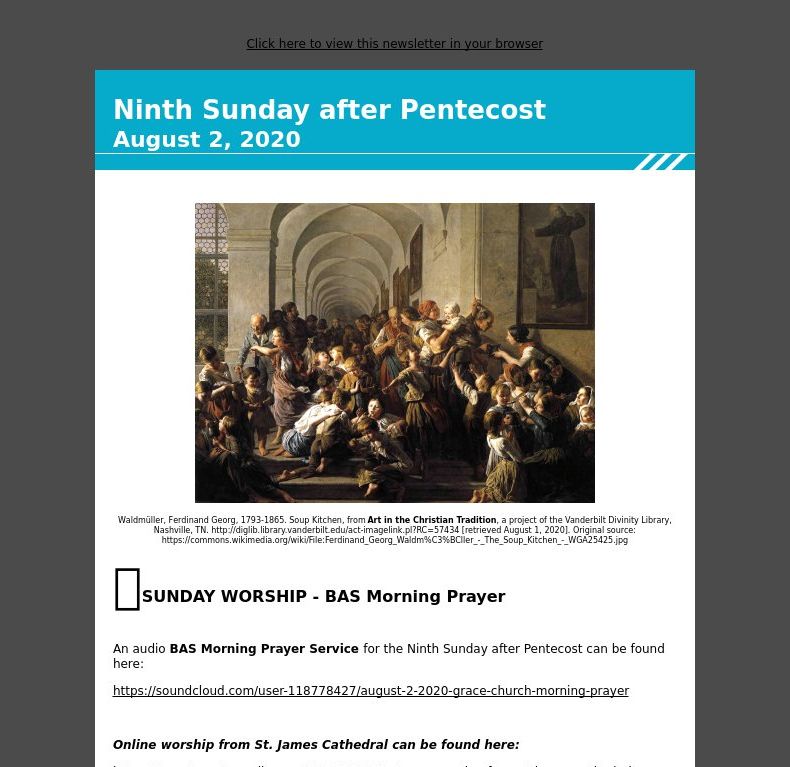 Ninth Sunday after Pentecost  - August 2, 2020