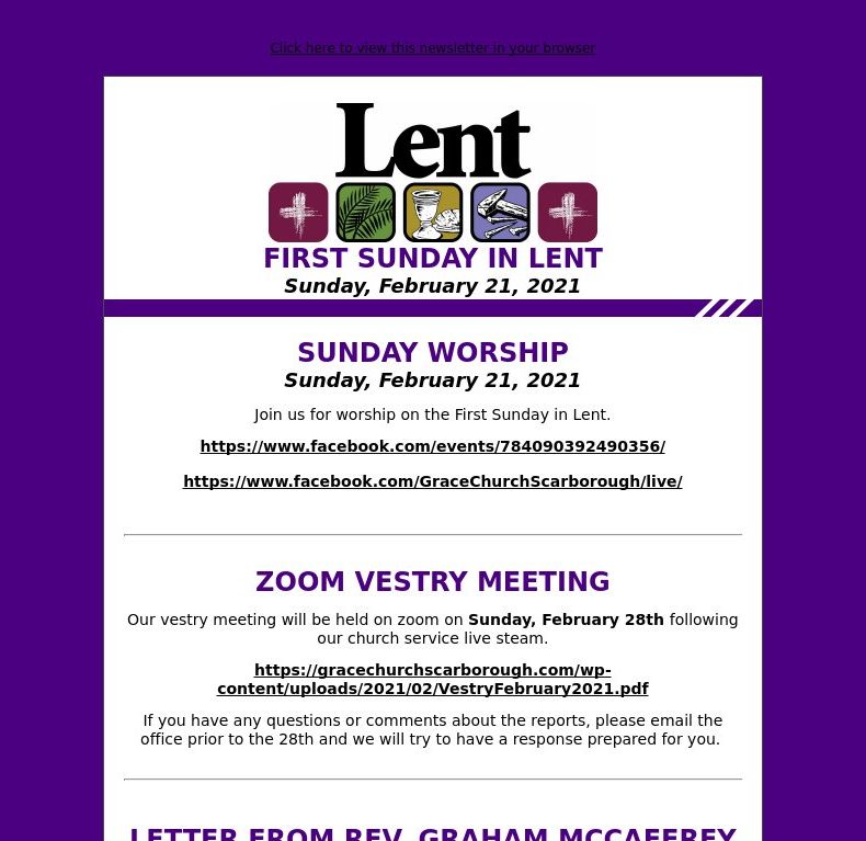 First Sunday in Lent (February 21, 2021)