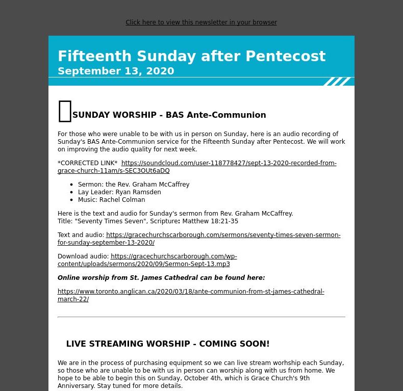 REVISED > Fifteenth Sunday after Pentecost - September 13, 2020
