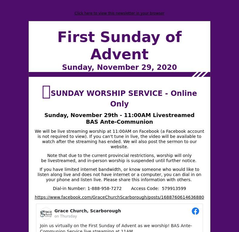First Sunday of Advent - Sunday, November 29, 2020