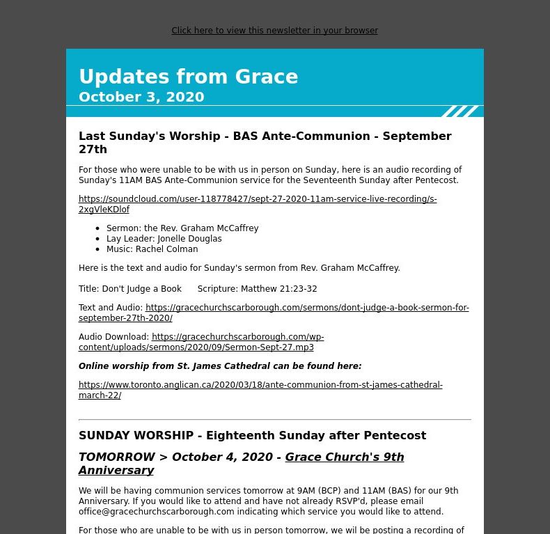 Updates from Grace - October 3, 2020