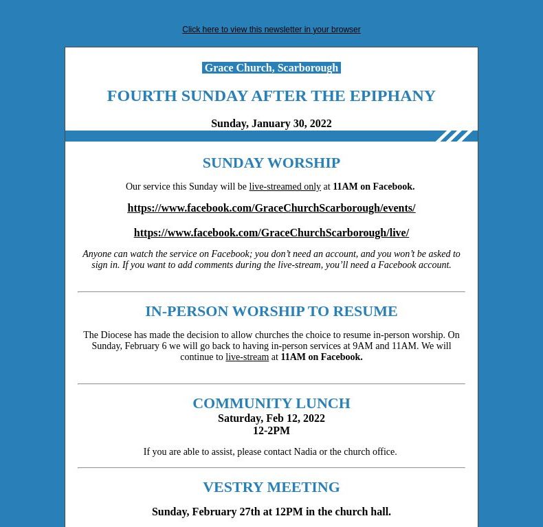 Fourth Sunday after the Epiphany (January 30, 2022)